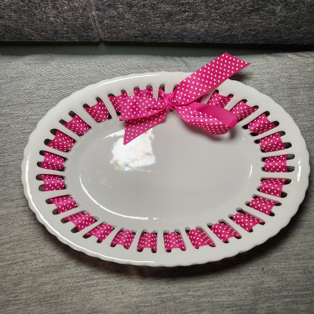 Vintage Ribboned Oval Serving Dish Antique Reflections by L. Godinger & Company